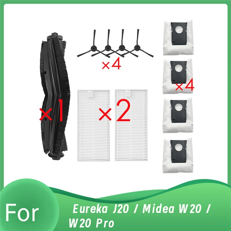 

A74X-For Eureka J20 / Midea W20 / W20 Pro Robot Vacuum Enhanced Cleaning Efficiency Main Side Brush HEPA Filter Dust Bag