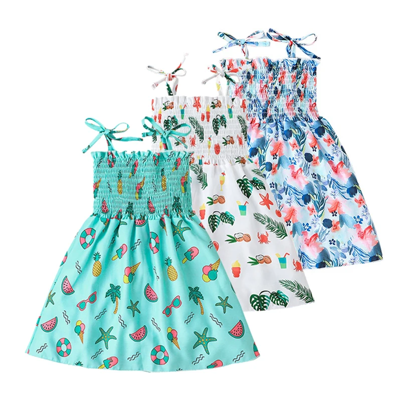 Kids Summer Girls Dress Bandage Strap Printed Casual Sleeveless Summer Princess Dress Party Wear 12M-5Y