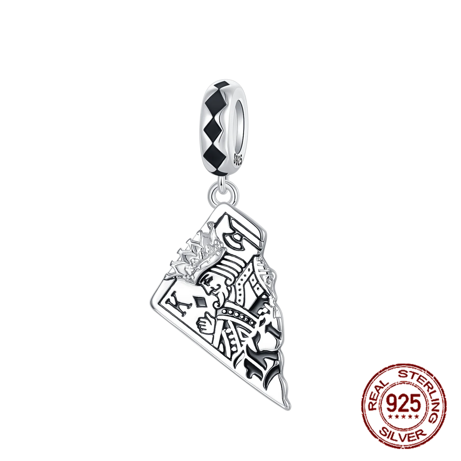 

925 Sterling Silver Black Playing Cards K King of Diamonds Pendant Charm Fit Original Charm Bracelets Women DIY Jewelry Gift