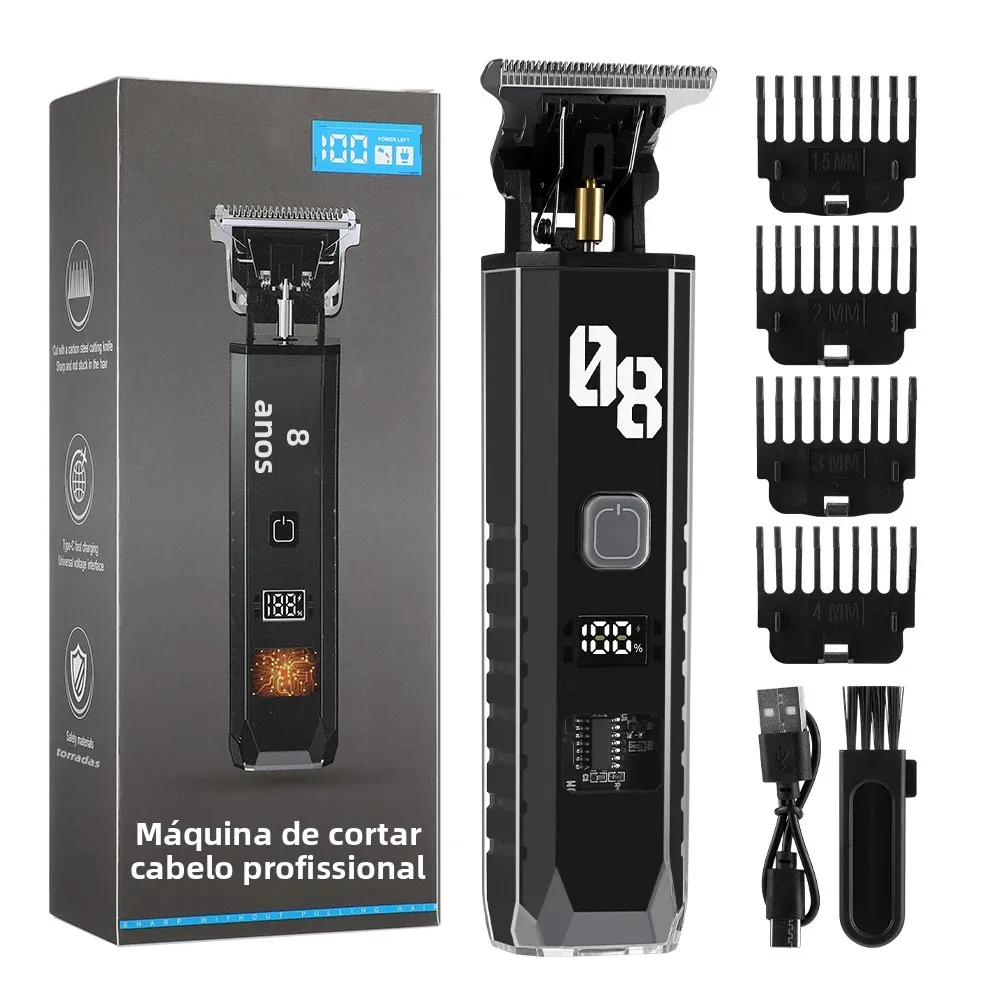Máquina de cortar cabelo masculina sem fio aparador de barba recarregável kit de corte de cabelo com display led barbeiro clipper