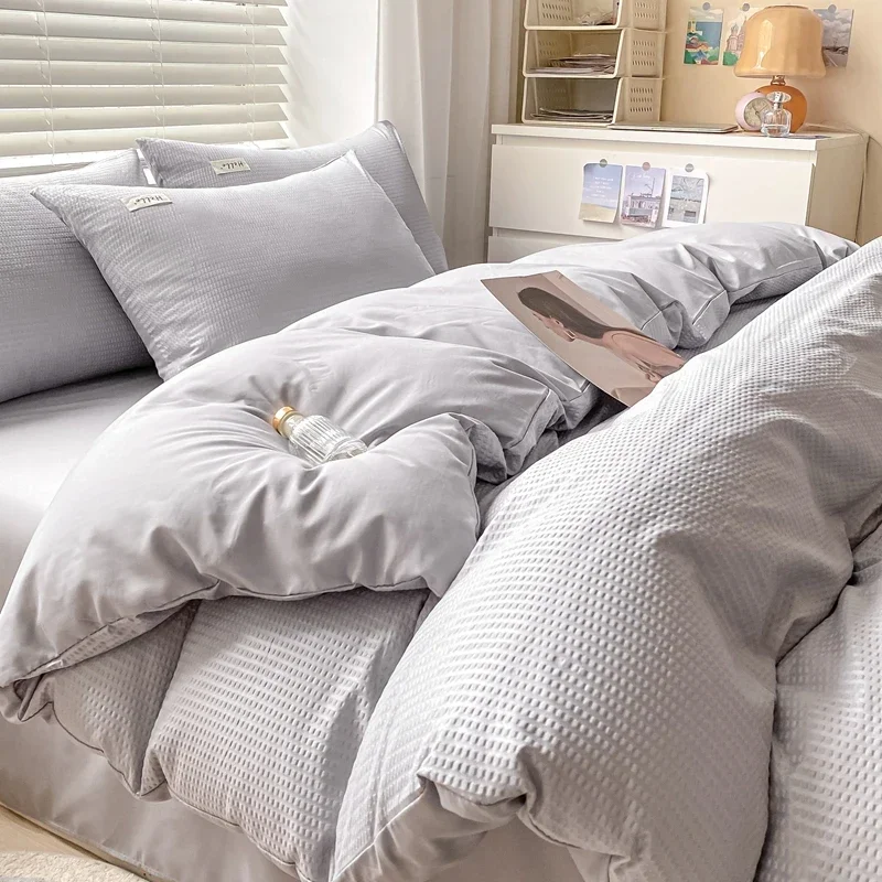 150/180/200CM Light Grey Brushed Bed Sheet Duvet Cover Pillowcase Four-piece Spring Autumn Bedding Set M048-5