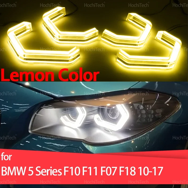 

For BMW 5 Series F10 F11 F07 F18 520i 528i 530i M5 10-17 M4 Style Lemon Yellow Ring Angel Eyes LED White Headlight Rings Kit DRL