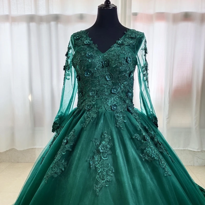 Robe de Rhà manches longues et col en V, appliques de luxe personnalisées, robe de Quinceanera champagne, robe de soirée douce, robe éducative vintage, grande taille, 15 ans