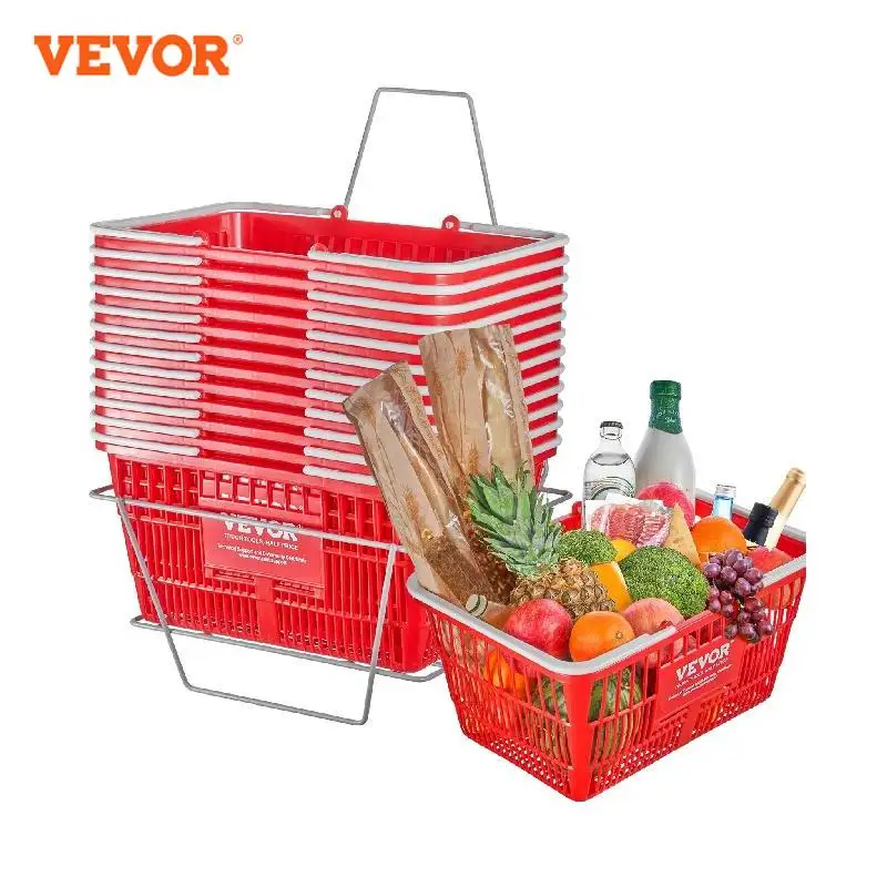 

VEVOR 12PCS Shopping Basket 21L Plastic Grocery Basket with Handle & Stand Portable Shop Bulk Used for Retail Store Supermarket