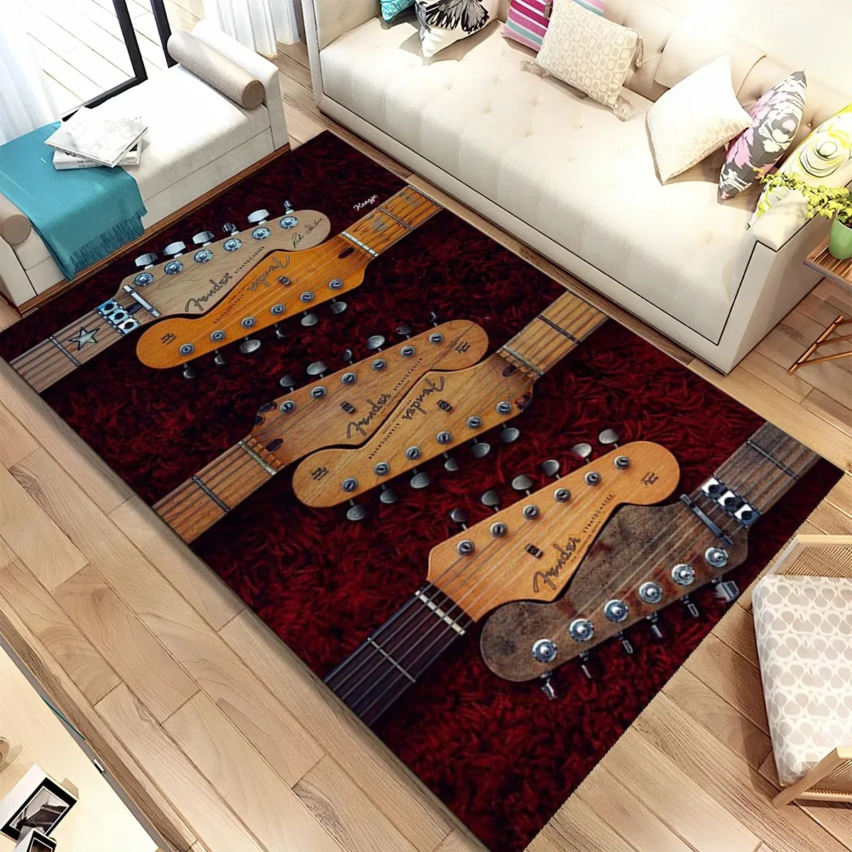 3D Guitar Bass Instrument Fender Music Sign Carpet Rug for Living Room Bedroom Home Sofa Decoration Kids Non-slip Floor Mat
