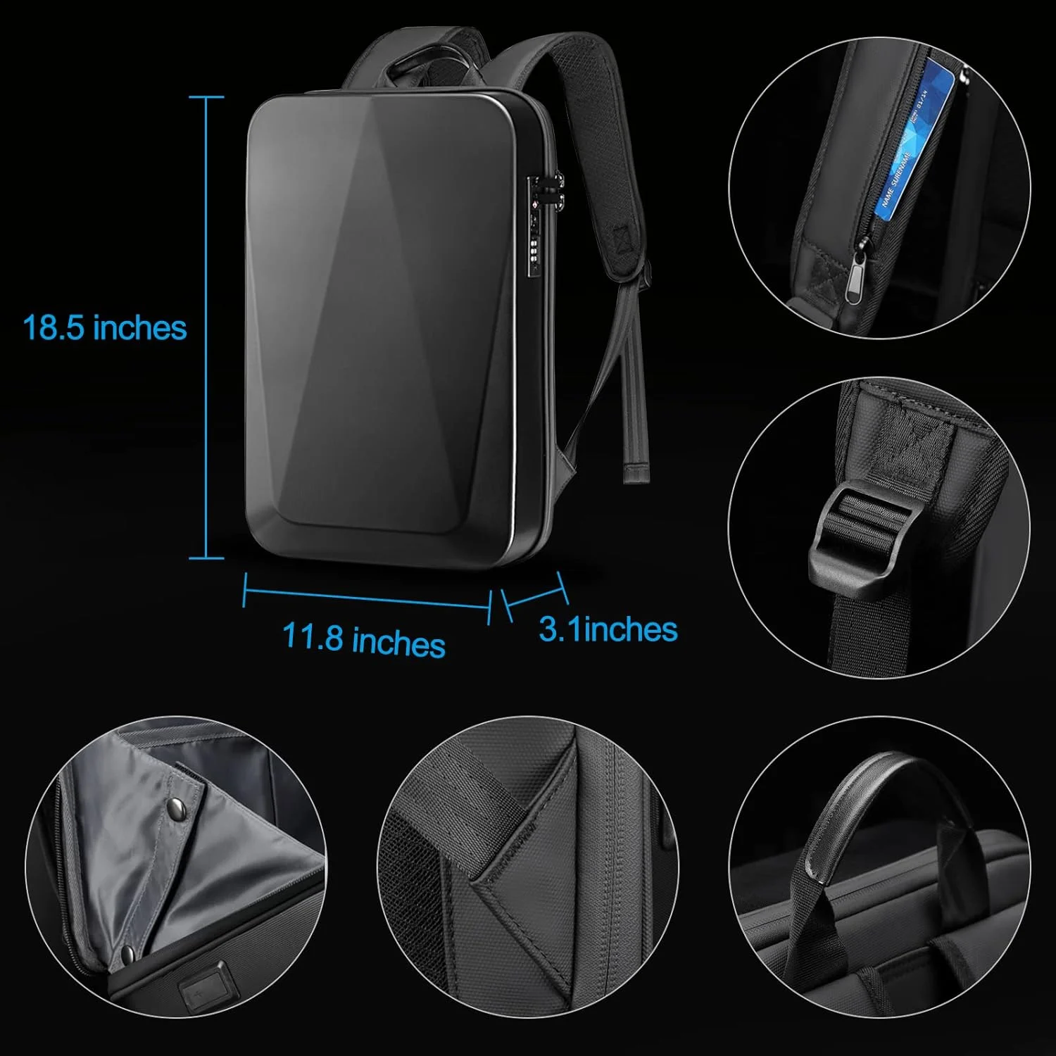 JUMO CYLY Anti-Theft Hard Shell Laptop Backpack USB Waterproof Travel Bag 17 Inch Lock Slim Gaming Computer