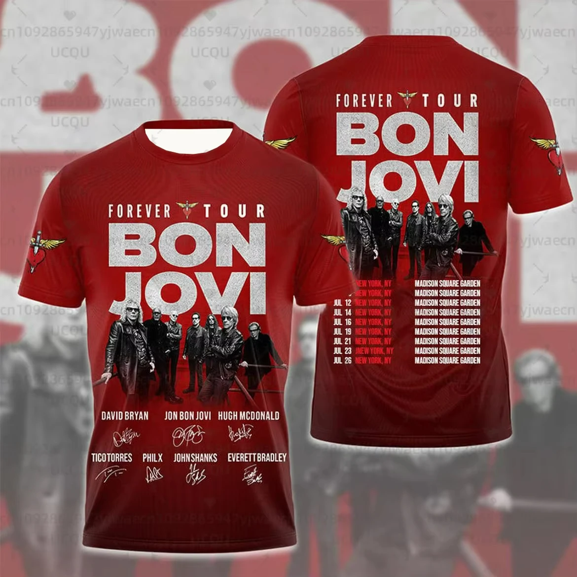 الرجال الجولة الرقبة تي شيرت المرأة قصيرة الأكمام تي شيرت هدية فكرة بلايز موضة جيرسي بلايز بون جوفي للأبد جولة طفل تي شيرت