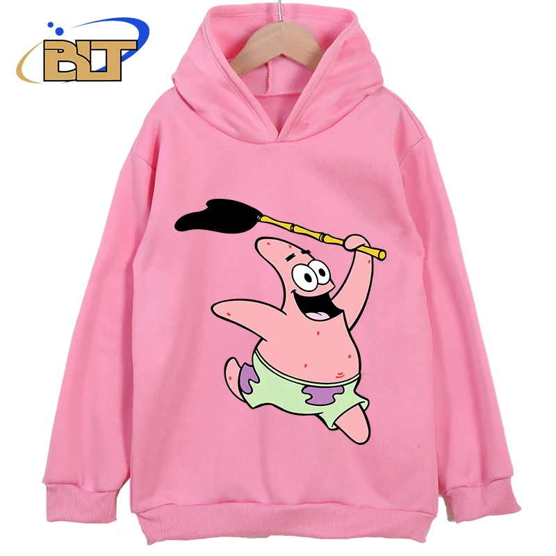 SpongeBob SquarePants Abbigliamento per bambini stampato Nuove felpe con cappuccio per bambini Abbigliamento sportivo classico Top casual rosa adatti per ragazzi e ragazze