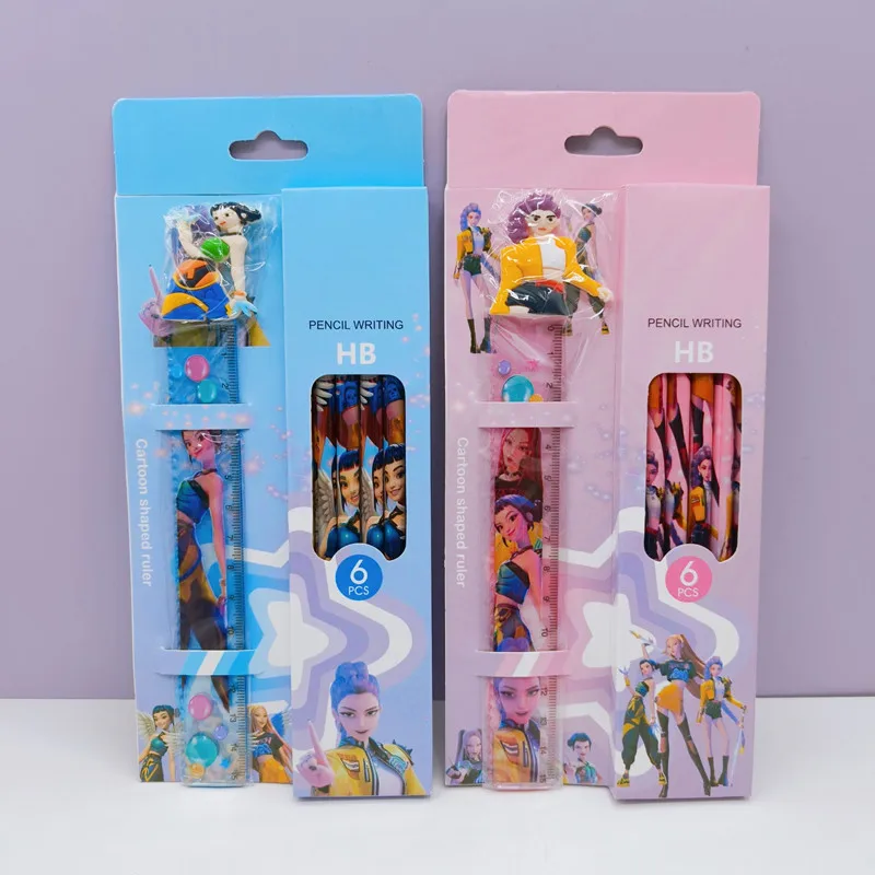 Wooden pole pencil ruler student stationery set cartoon stationery supplies