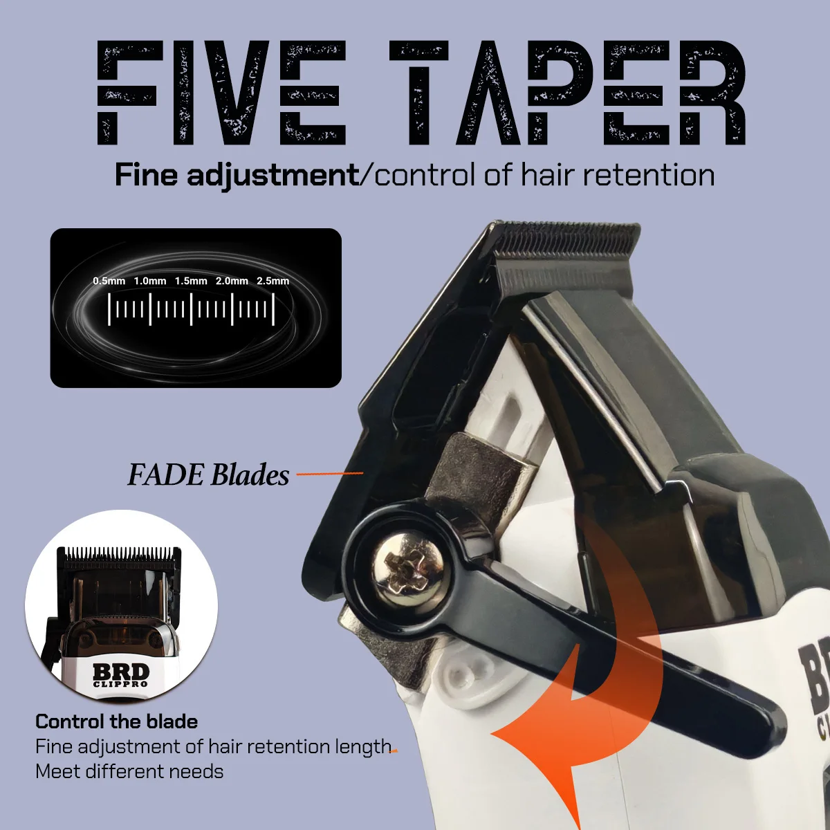 

Профессиональная машинка для стрижки волос BRD 106B, электрический триммер для волос, 7500 об/мин, бесщеточный двигатель, с базой, лезвие DLC, 5 уровней регулировки длины.