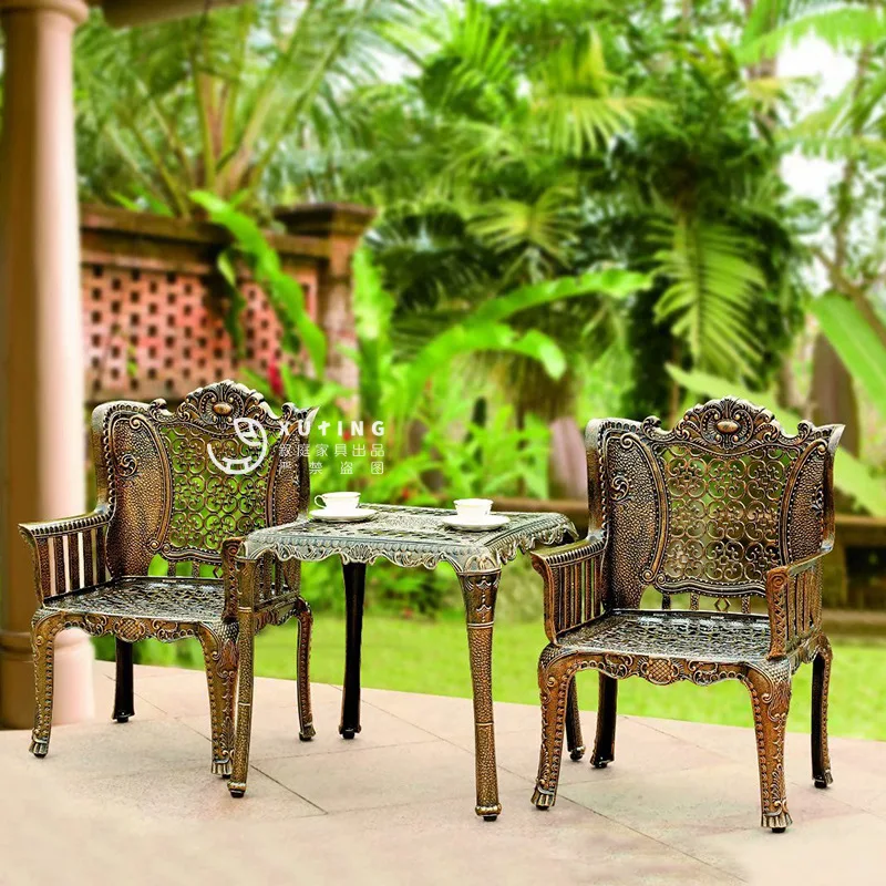 Outdoor cast aluminum table and chair combination European retro garden furniture set