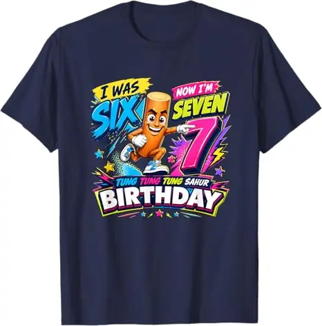 Ich war 6, jetzt bin ich 7 Geburtstags-Jungen-Mode 67 Tung Tung Sahur T-Shirt Y2k 7. Geburtstag Süße Grafik-Kleidung Six Seven Sons T-Shirt Geschenk – Detail 6
