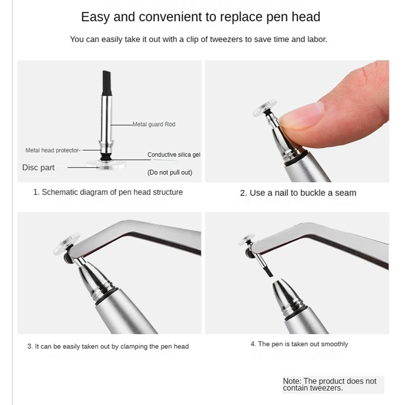 Universal tela capacitiva toque caneta stylus, substituição ponta, disco transparente, cabeça lápis Nib, desenho, escrita, 5pcs