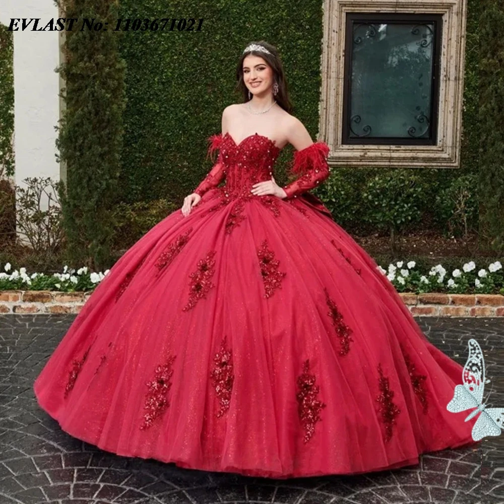 EVLAST индивидуальное блестящее красное бальное платье Quinceanera платье с 3D цветочной кружевной аппликацией корсет из бисера Sweet 16, Vestidos De Anos SQ398