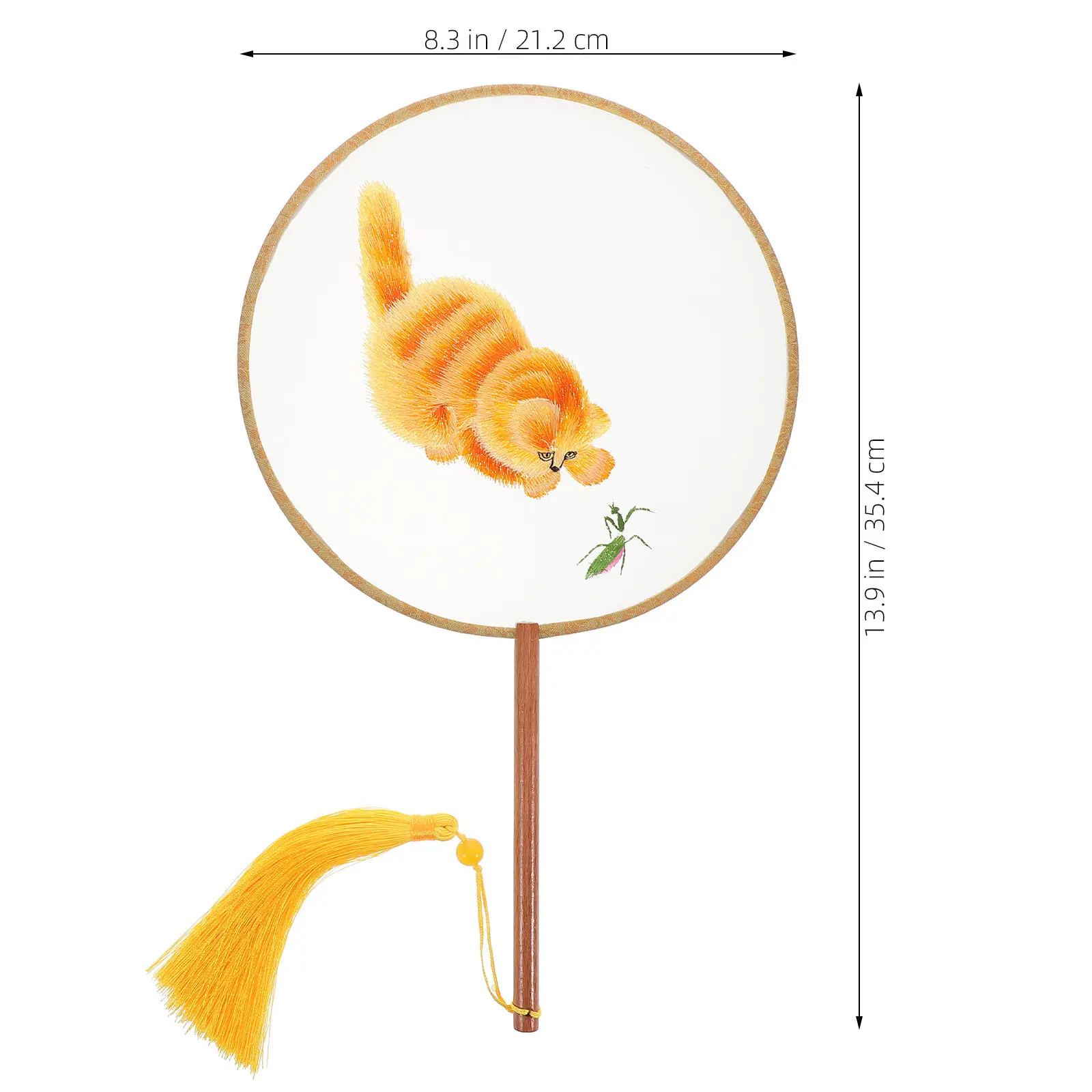 Hand Embroidered Chinese Round Fan Vintage Cat Pattern Double Sided Lightweight Decorative Fan Classic Manual Craft Cooling