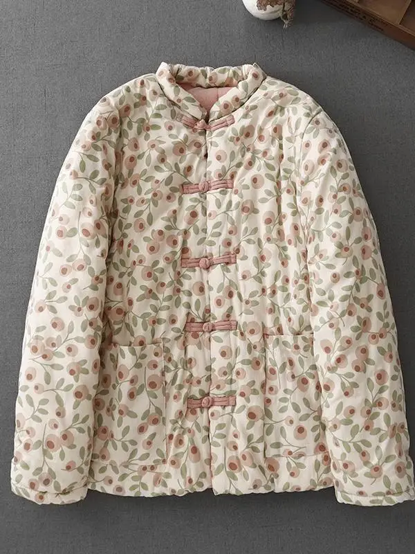 

Thiened Cotton Jaet Women's Winter New Chinese Sle National Trend Cotton Clothes Button Small Flower Cotton Coat