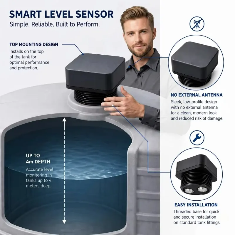 5G Wifi Smart Liquid Level Sensor Non Contact Ultrasonic Level Gauge for 4M Water Fuel Oil Storage Tank Remote Level Monitoring