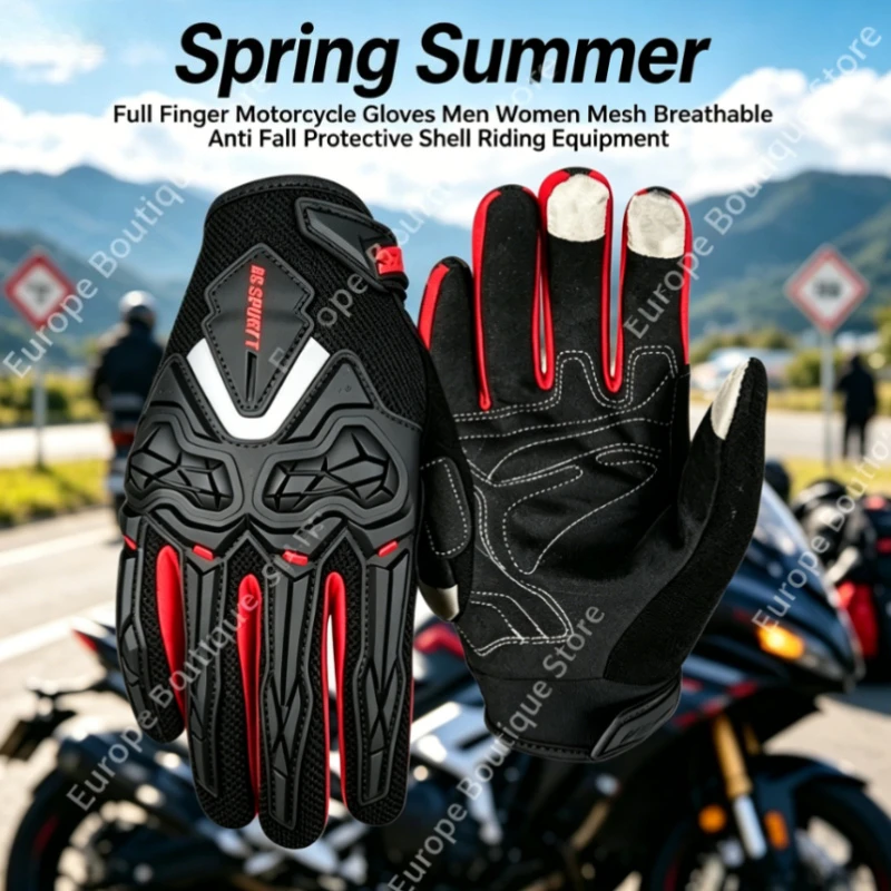 

2026 NEW Men Women Spring Summer Full Finger Motorcycle Gloves Mesh Breathable Anti Fall Protective Shell Riding Gear