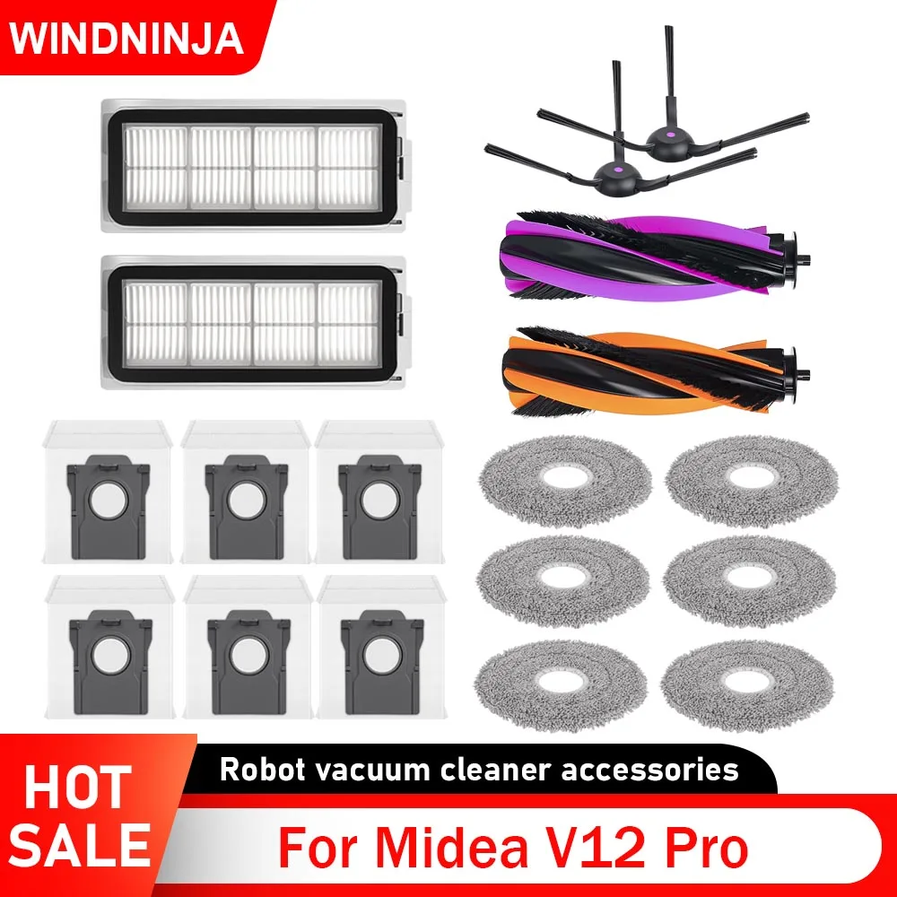 Ersatzteile für Midea V12 Pro Kehrroboter-Staubsauger Hepa-Filter Hauptseitenbürste Staubbeutel Mopp Pad Ersatzzubehör