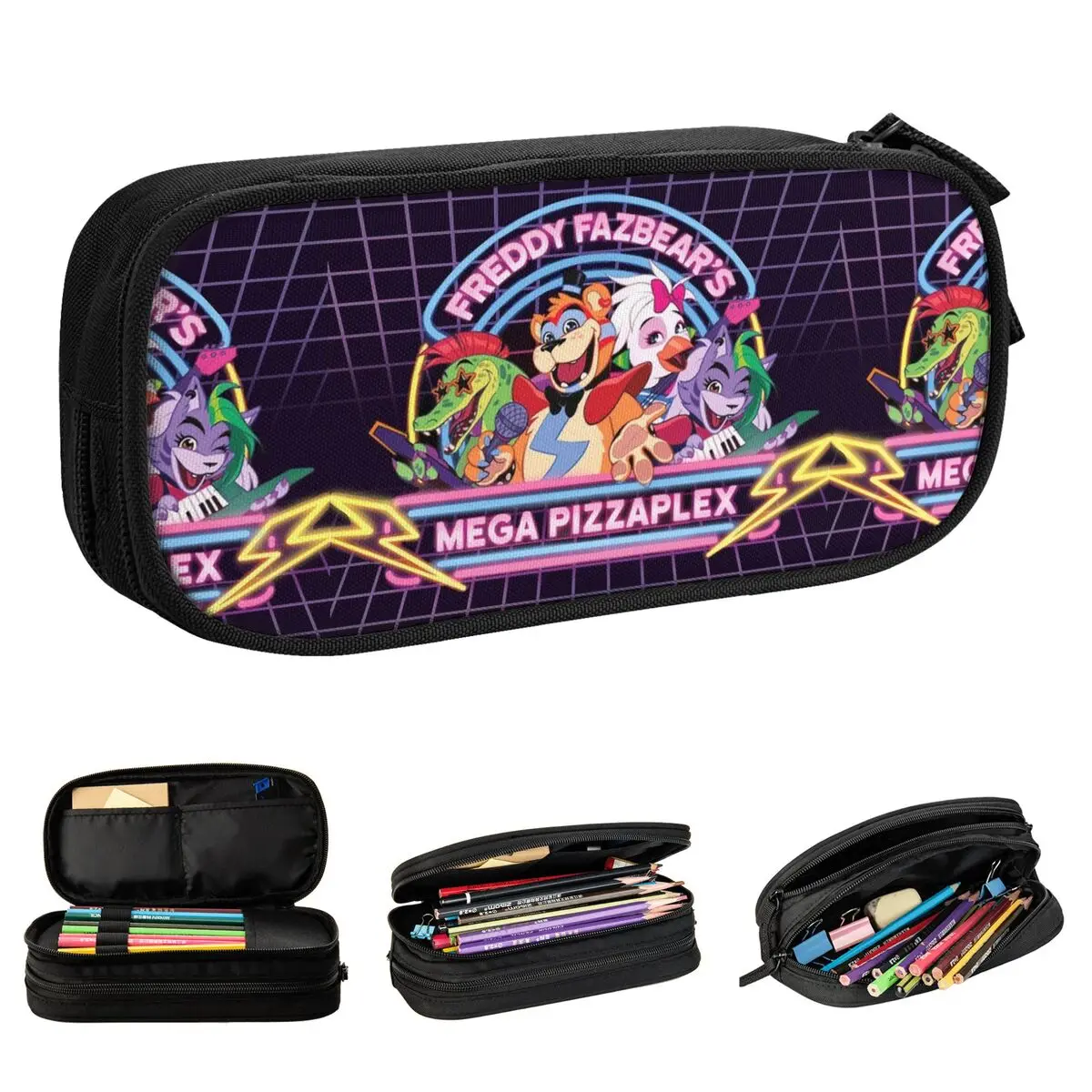 FNAF-estuche de lápices para juegos Roxanne Wolf Security Breach, caja de bolígrafos para niños, bolsas de gran capacidad, suministros escolares, papelería con cremallera