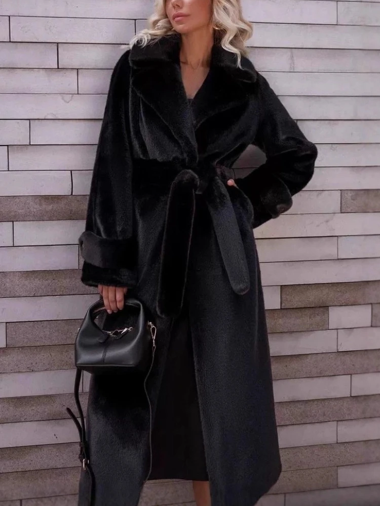 Tossy أزياء من الدانتل متابعة فو الفراء معطف طويل التلبيب فضفاض دافئ فاخر كم طويل تخفيف معطف شتاء جديد أنثى الفراء ريشة 2025 #1