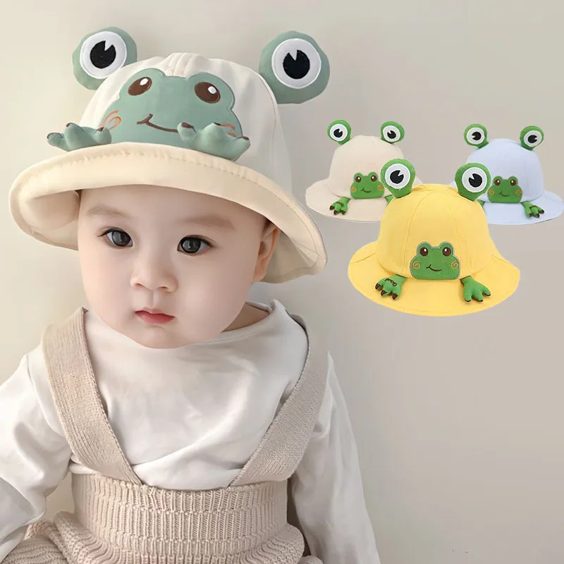 Cartoon Frog Baby Bucket Hat Breathable Soft Cotton Infant Boys Girls Fisherman Cap Outdoor Travel Toddler Sun Hats