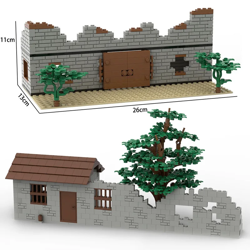 MOC série militaire ruiné champ de bataille maison bloc de construction assemblage scène de guerre bricolage assemblé éducatif petites briques garçons cadeaux