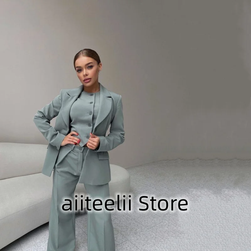 Women\'s Suit Fashion Two-Piece Set Solid Color Single Breasted Handsome Lapel Slim Fit Trousers Sexy V Neck For Work Ladies 2023