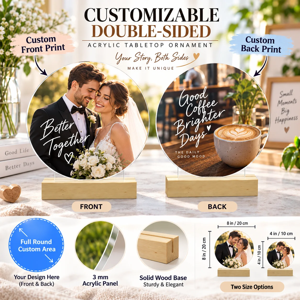 Custom Double‑Sided Round Acrylic Ornament Personalized Pattern Photo Desktop Decor Home Wedding Party Decoration Souvenir Gift
