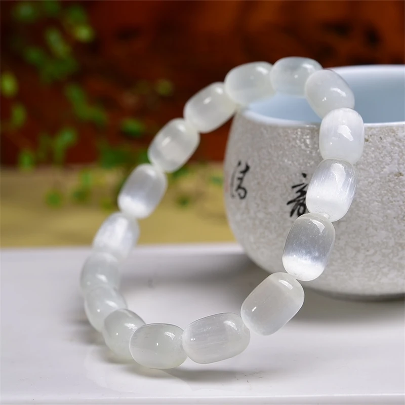 Natural Yellow Selenite Cat Eye Stone Bucket Bead Bracelet Reiki Healing Fengshui Stone Fashion Jewelry For Women Holiday Gift