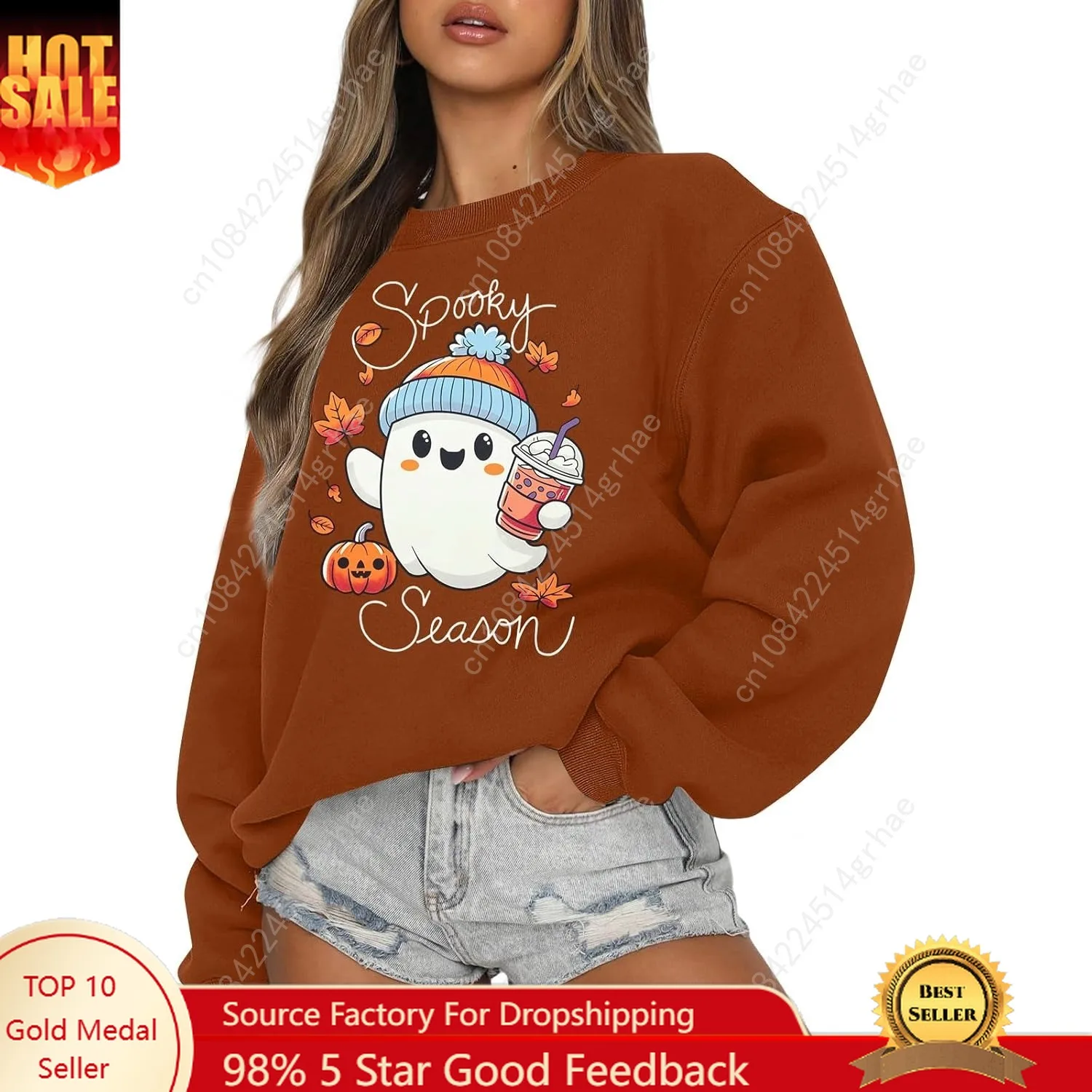 

FRYAID Halloween Sweatshirt Women Cute Ghost Graphic Sweater Spooky Season Halloween Retro Long Sleeve Crewneck Pullover Tops