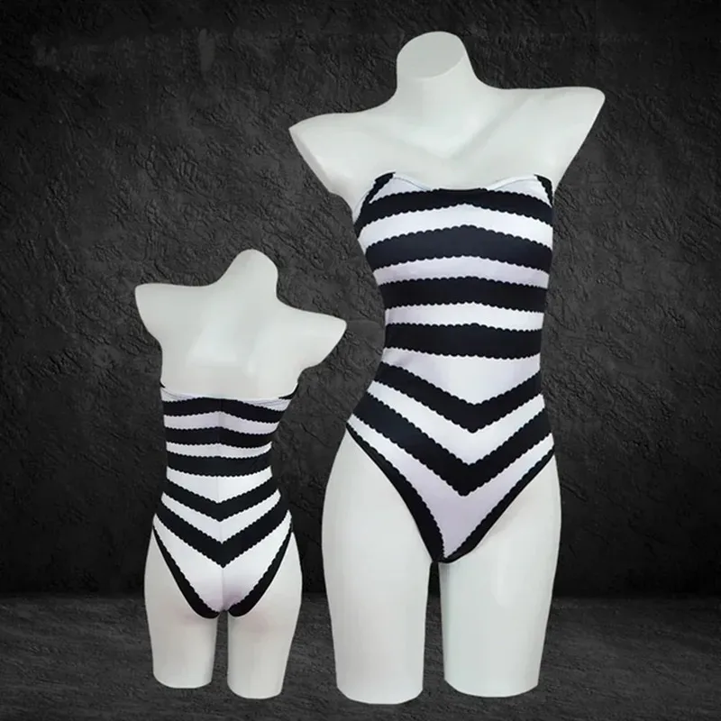 

Sexy Summer Girls Vintage Black White Striped Swimwear New Movies Barbi Cosplay Costume Mother Daughter Matching Swimsuit Barbie