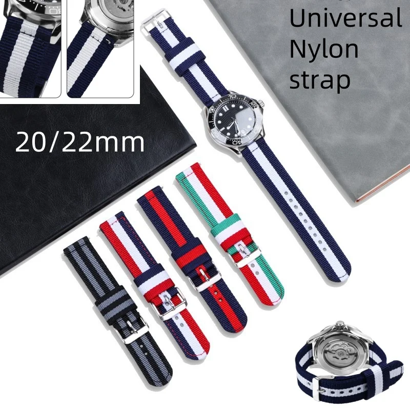20mm 22mm Universal watch strap Striped Canvas Nylon watchband Quick Release bracelet for Samsung Huawei Casio Omega IWC Swatch