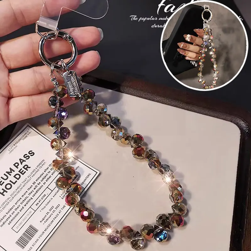 

Роскошная сверкающая янтарная цепочка с кристаллами для чехлов для телефонов, высококачественный ремешок для женщин, браслет на запястье, ремешок для ключей, подвеска для камеры