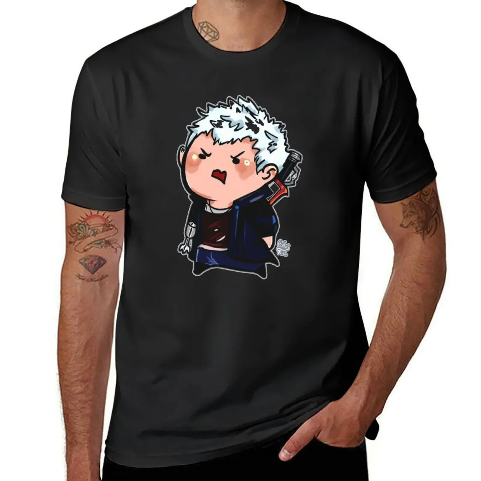 devil may chibi nero T-Shirt cute tops essential t shirt anime clothes Men's cotton t-shirt