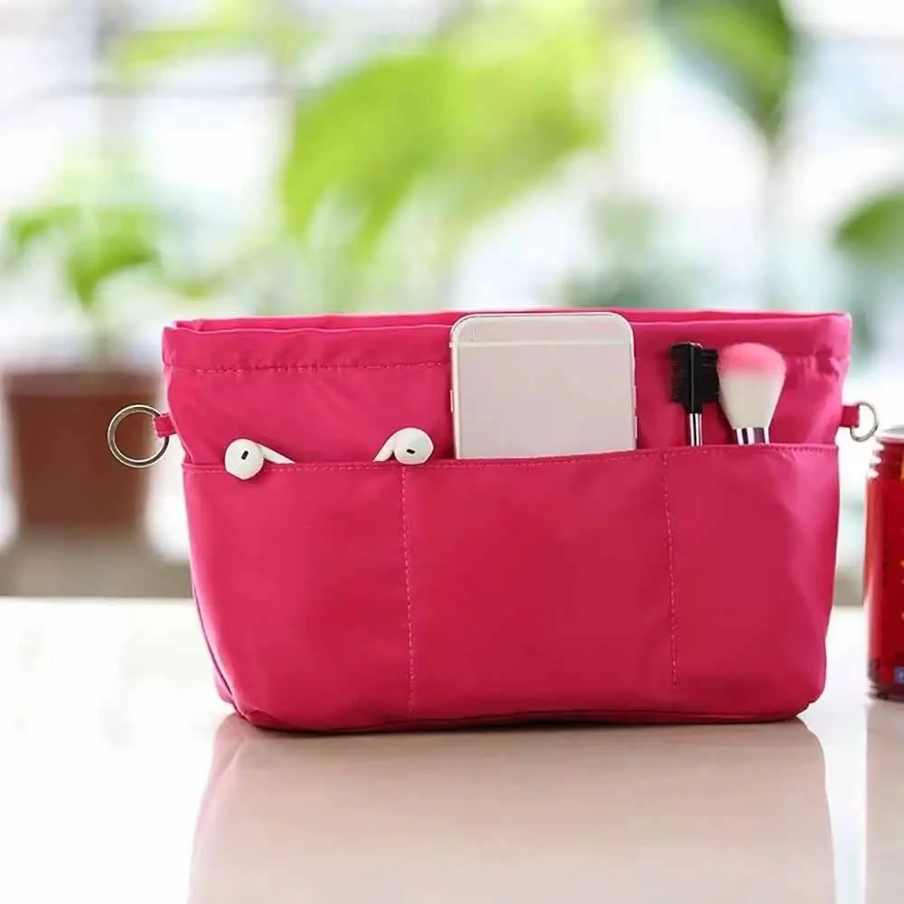 

Cosmetic Organizer Insert Bag with Zipper Storage Bags Multi-Pocket Handbag Solid Color Multifunctional Inner Bag