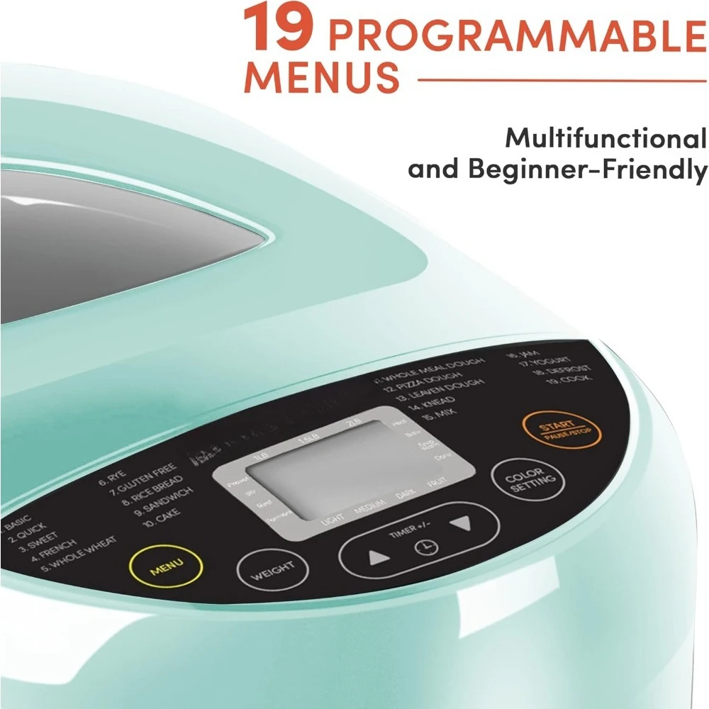 High quality EBM8103M Programmable Bread Maker Machine 3 Loaf Sizes,19 Menu Functions,2 Lbs,Mint,save on power