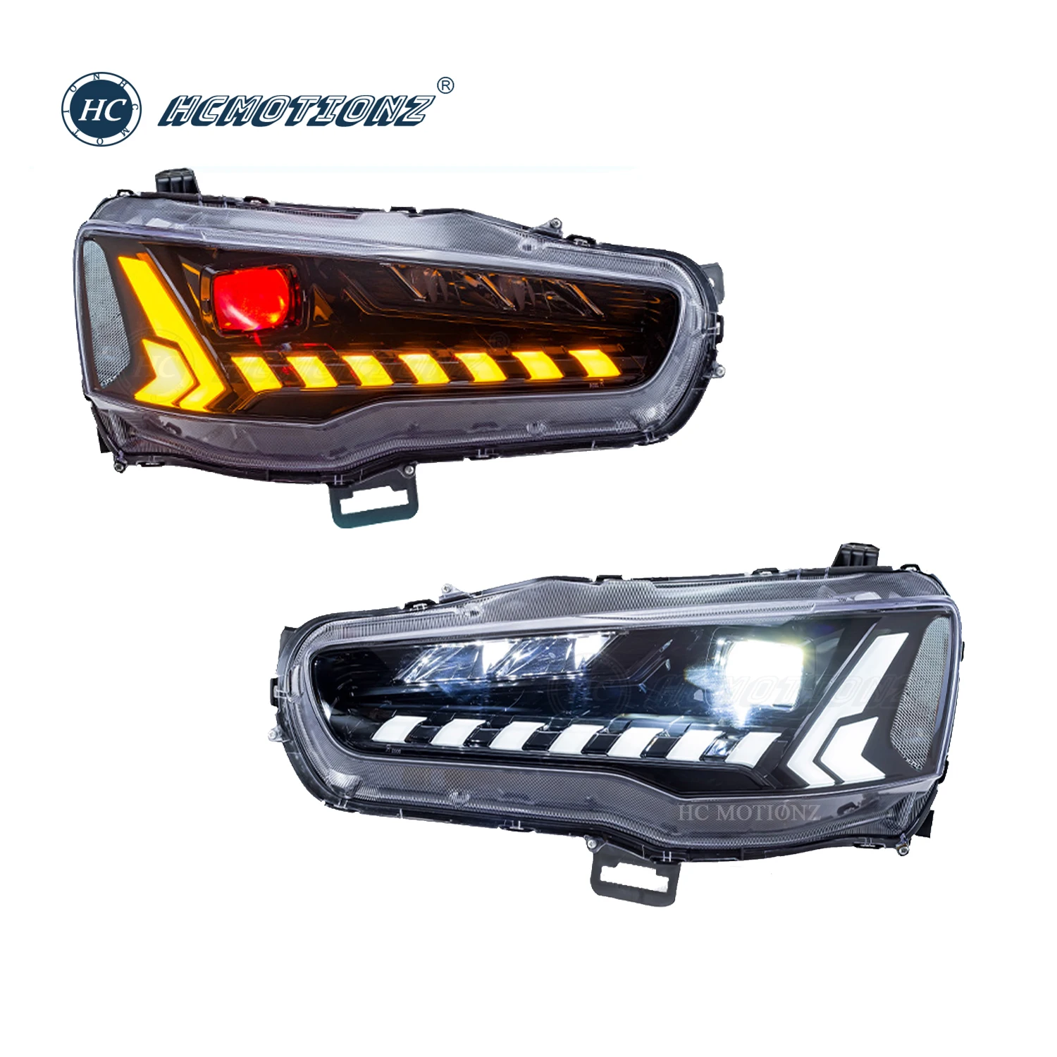 

HCMOTIONZ Car Head Lights for Mitsubishi Lancer 2008-2017 EVO X with Red Demon Eyes Full LED Front Lamps Assembly U.S. Shipment