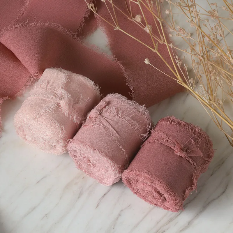 4CM*5yard Frayed Chiffon Ribbon Edged Wrinkle Handmade Ripped Wedding Party Flower Bouquet Gifts Packing Decorations Craft DIY