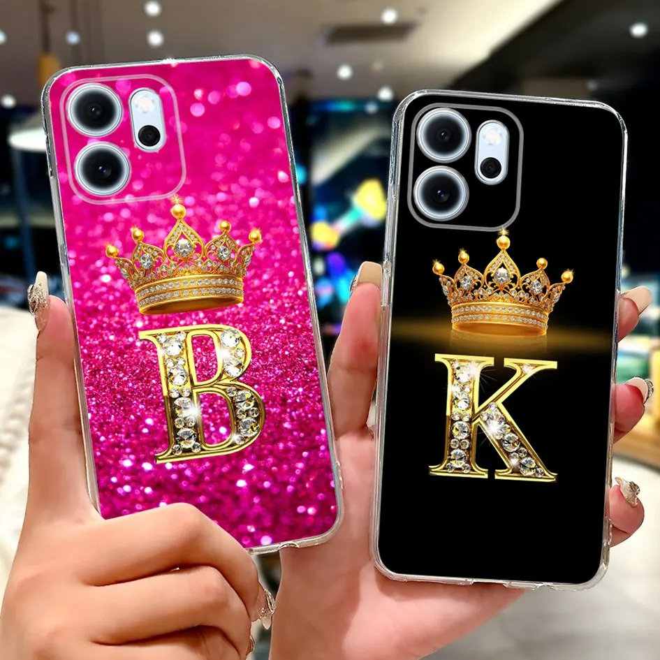 For OPPO Reno14 F Case 2025 Cover Luxury Initial Letters Crown Soft Slim Silicone Cover For OPPO Reno 14F CPH2743 Reno14F Bumper