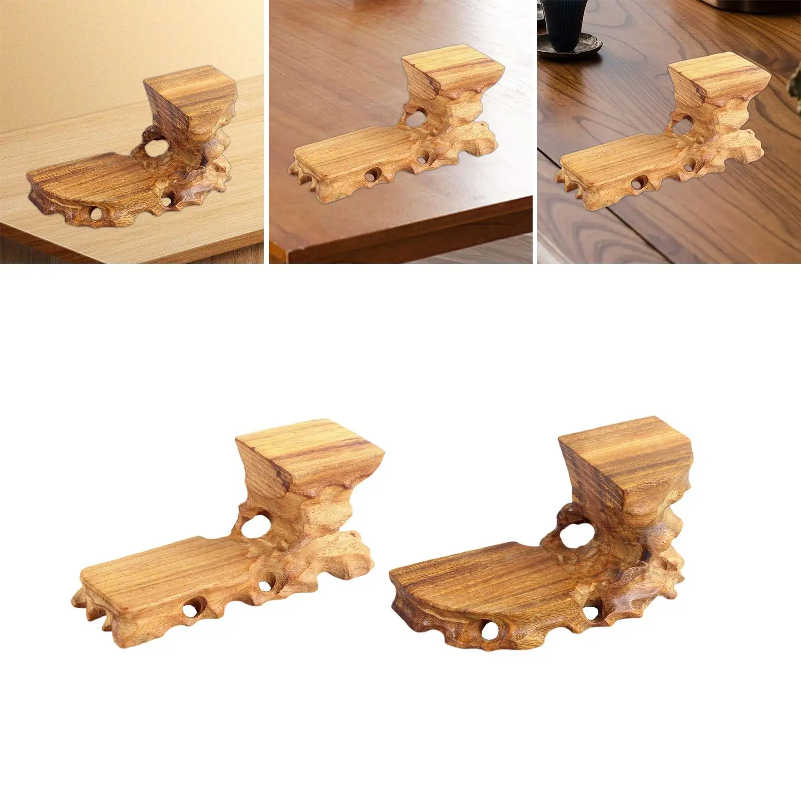 Retro Wooden Base Creative Solid Wood Clay Pot Stand Ornaments Display Stand
