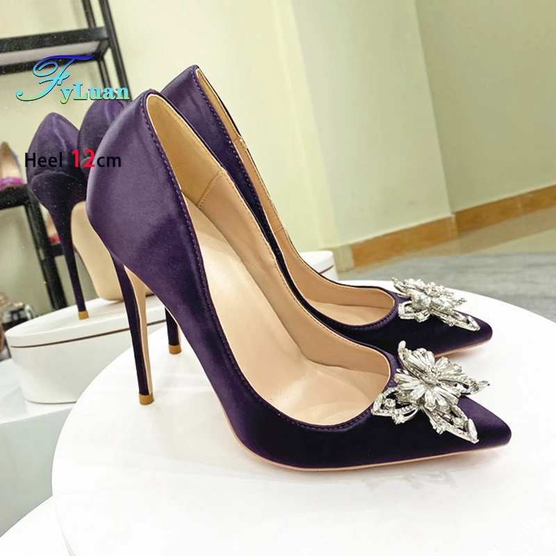 

Satin Women Shoes Spring Autumn Rhinestone Butterfly Decoration Elegant High Heels 8CM 10CM 12CM Fashion Pointed Banquet Pumps