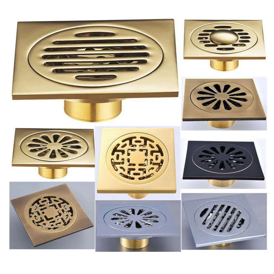 Brass Shower Drain Bathroom Floor Drain Tile Insert Square Anti-odor Floor Waste Grates