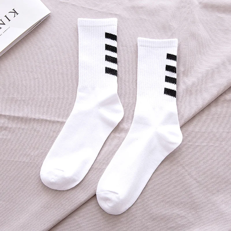 Nowa moda Bawełna Czarny Biały Pasek Crew Skarpety Męskie Sportowe Hip Hop Deskorolka Blaze Street Happy Long Sox Męskie Calcetines Soks — zdjęcie 5