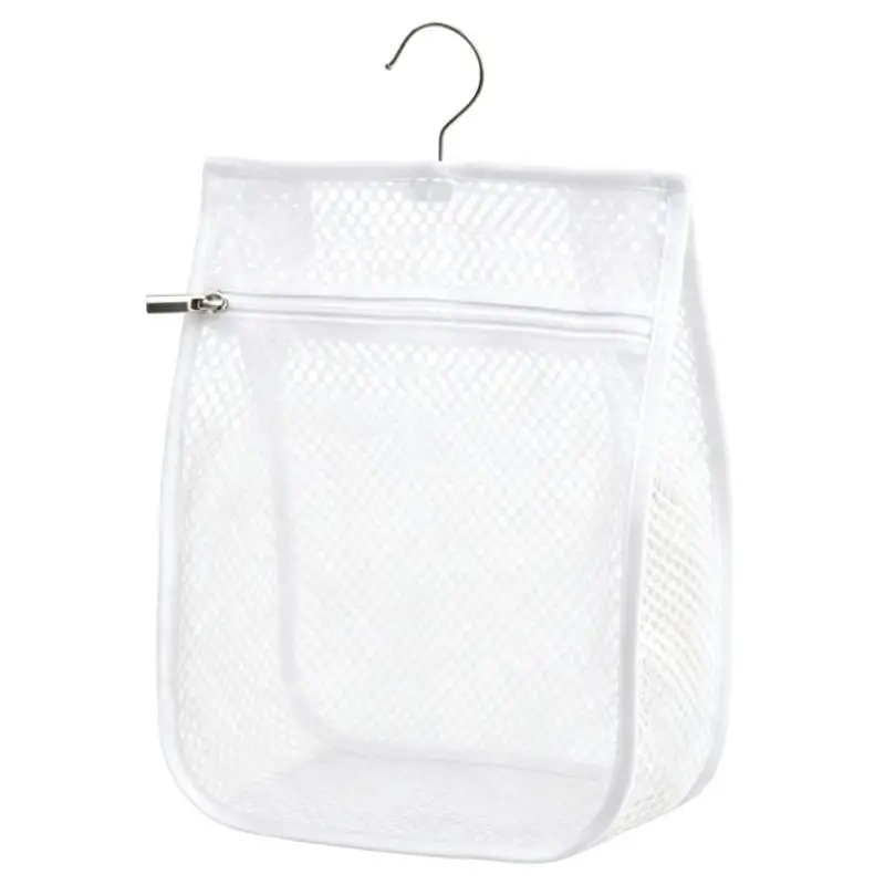 652F Breathable Net Clothespin Storage Bag with Hanging Hook and Front Pocket for Household Laundry Use and Visible Storage
