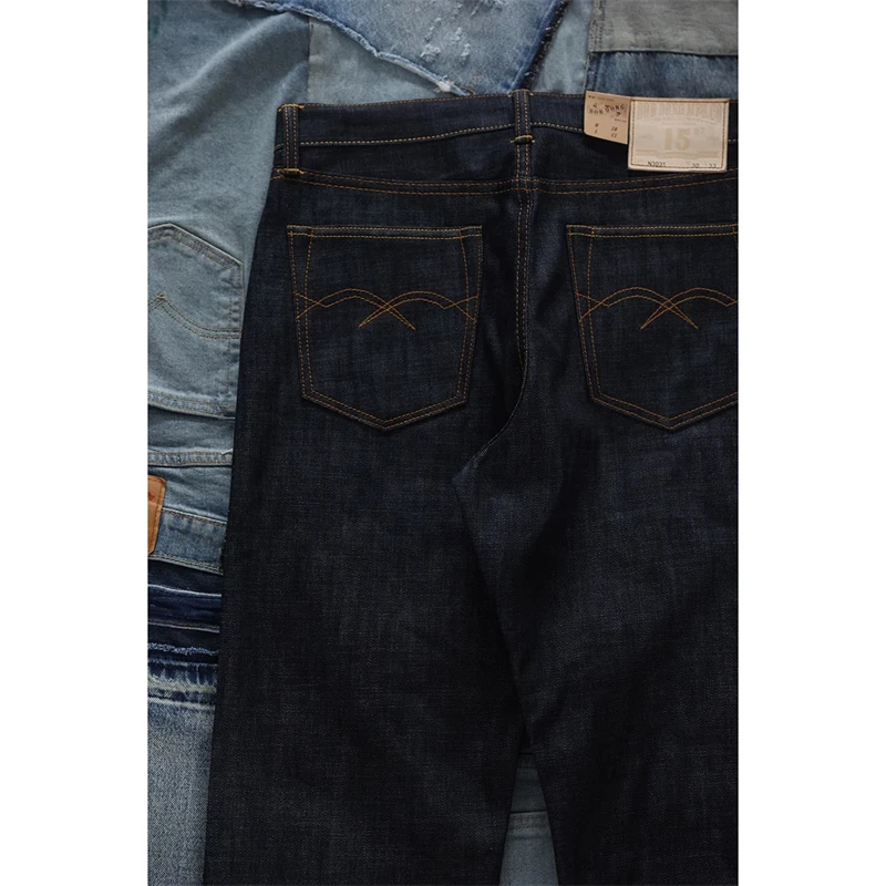 BOB DONG 15oz Selvedge Jeans Pocket Design Raw Denim Men's Pants Straight Leg