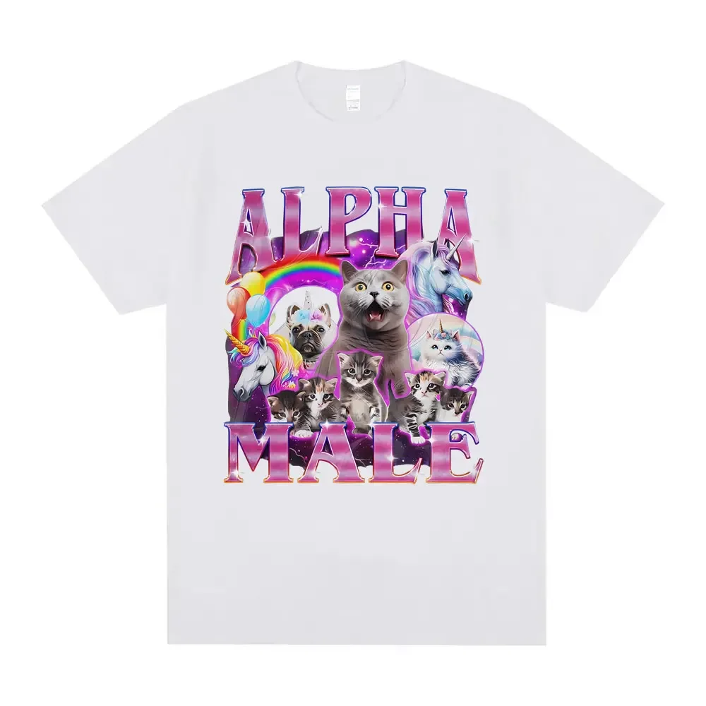 Funny expression T-shirt for alpha male unicorn cat, unisex, casual, vintage short sleeve, oversized, street style