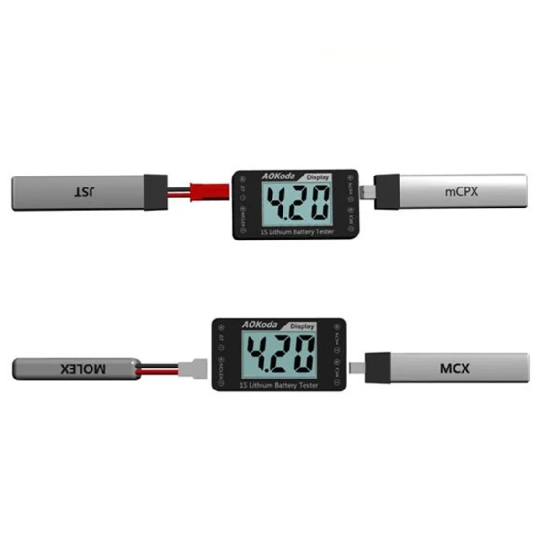 AOKoda AOK-041 1S Lithium Battery Tester Indicator for Checker For JST MOLEX mCPX MCX Plug Connector Battery Voltage