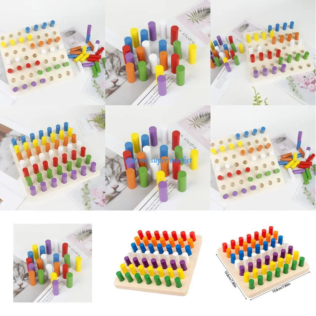 090B Drewniana tablica do sortowania kolorów Zabawka dla dzieci uczących się rozwoju umiejętności motorycznych od 3 lat