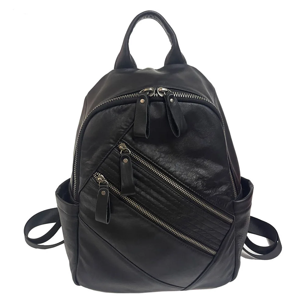 2024 Leather Fashionable Daily Matching Black Travel Backpack Trend Versatile Soft Leather Backpack for Women